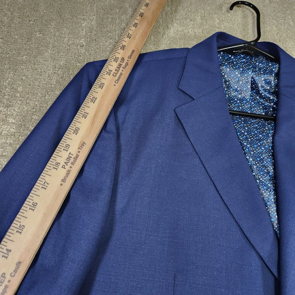 Paul Frederick Blazer Men 44S Blue Traveler Wool Stretch Modern Floral Lined